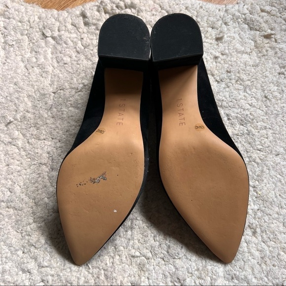 1.STATE. Black Suede Pointed Toe Rounded Block Heeled Saffy Pump Size 12 - Picture 5 of 11